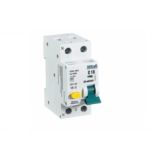 Выключатель автоматический дифференциального тока 2п (1P+N) C 16А 30мА тип AC 6кА ДИФ-103 DEKraft 16