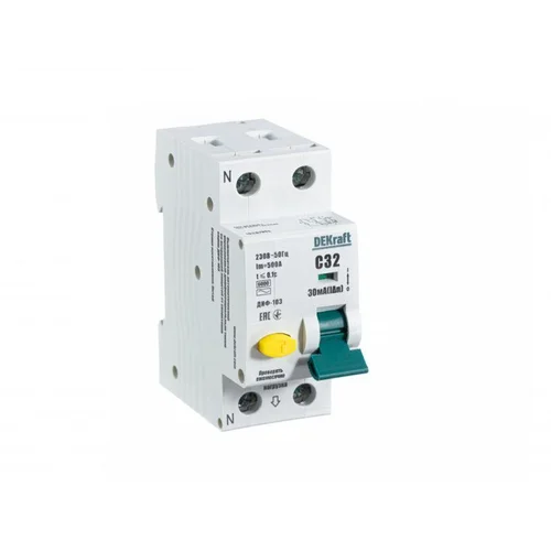 Выключатель автоматический дифференциального тока 2п (1P+N) C 32А 30мА тип AC 6кА ДИФ-103 DEKraft 16