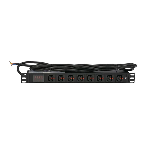 Блок розеток серии SNR-PDU с локальным измерением на 8хС13 с фиксаторами, шнур питания 3м 3x2.5мм² без вилки, 230В, 16A