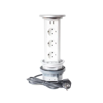 Блок розеточный настольный, 3х2К+З, 2-USB (45х45), с беспроводной зарядкой, выдвижной, алюминий, IP54
