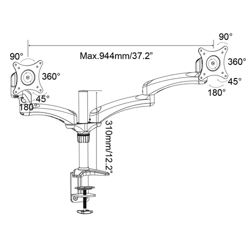 Кронштейн для мониторов Cactus CS-VM-FE124D-BK черный 15"-27" макс.8кг настольный поворот и наклон Кронштейн для мониторов Cactus CS-VM-FE124D-BK черный 15"-27" макс.8кг настольный поворот и наклон