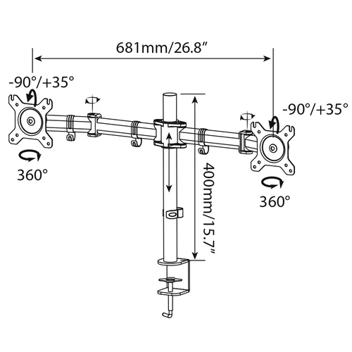 Кронштейн для мониторов Cactus CS-VM-D29-AL серебристый 13"-27" макс.8кг настольный поворот и наклон