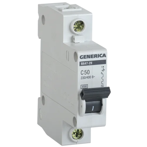 Выключатель автоматический модульный 1п С ВА47-29 50А 4.5кА GENERICA ИЭК MVA25-1-050-C Выключатель автоматический модульный 1п С ВА47-29 50А 4.5кА GENERICA ИЭК MVA25-1-050-C