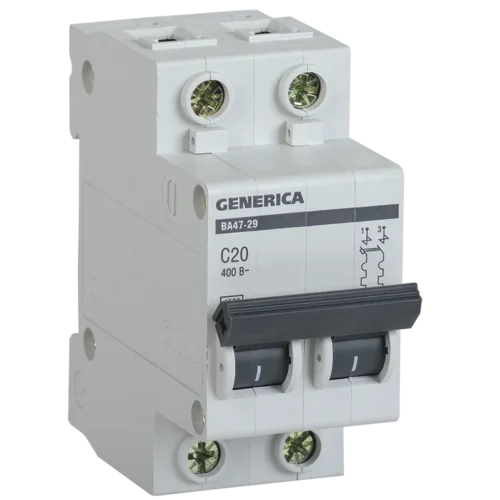 Выключатель автоматический модульный 2п С ВА47-29 20А 4.5кА GENERICA ИЭК MVA25-2-020-C Выключатель автоматический модульный 2п С ВА47-29 20А 4.5кА GENERICA ИЭК MVA25-2-020-C