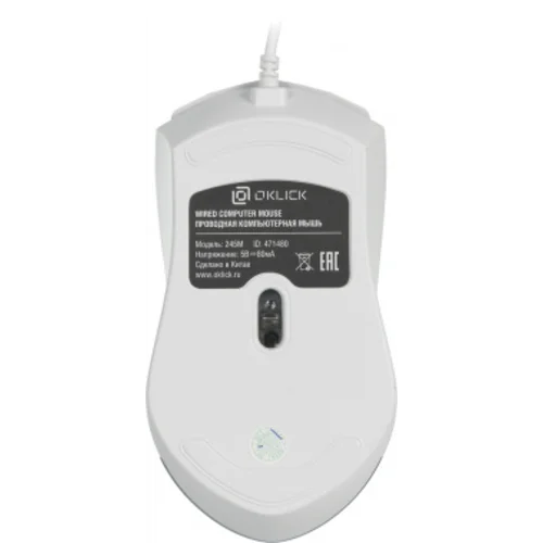 Мышь Оклик 245M белый оптическая (1000dpi) USB (3but)