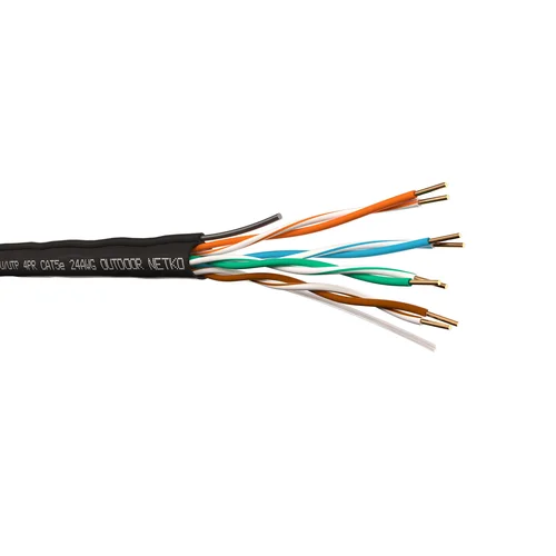 Кабель U/UTP4 cat.5e NETKO, 4 пары 24 AWG BC, с проволочным тросом, PE, outdoor, 305м