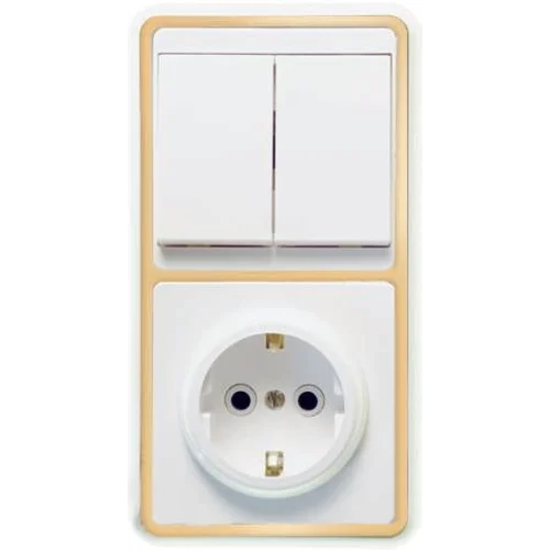 Блок БКВР-032 Бэлла (2-кл. выкл. + розетка с заземл.) зол. Кунцево 5832