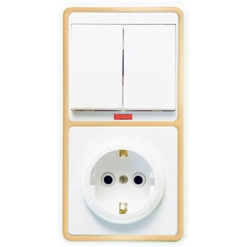 Блок БКВР-055 Бэлла (2-кл. выкл. с инд. + розетка с заземл.) зол. Кунцево 5834