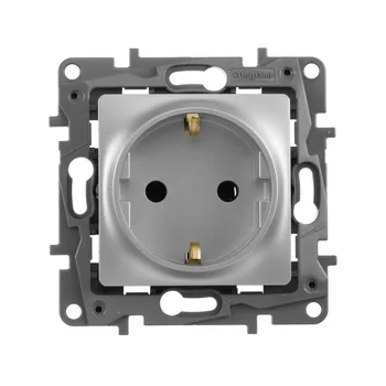 Розетка 1-м СП Etika 16А IP20 250В 2P+E с заземл. немецк. стандарт винтов. клеммы механизм алюм. Leg