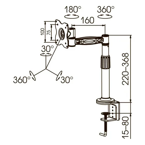 Кронштейн для мониторов ЖК Kromax OFFICE-1 темно-серый 15"-32" макс.10кг настольный поворот и наклон
