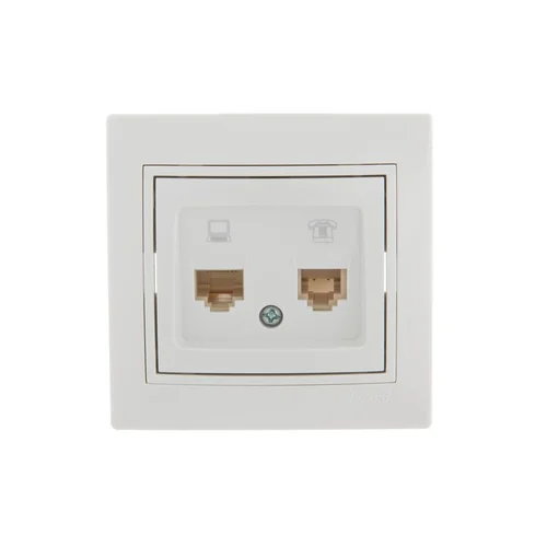 Розетка компьютерная + телефонная 2-м СП Mira RJ45 + RJ11 бел./бел. LEZARD 701-0202-143