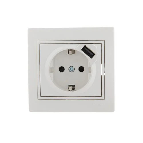 Розетка 1-м СП Mira 16А с заземл. + USB разъем бел. LEZARD 701-0202-181