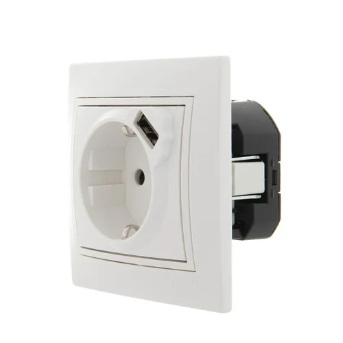 Розетка 1-м СП Mira 16А с заземл. + USB разъем бел. LEZARD 701-0202-181