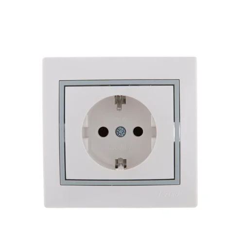Розетка 1-м СП Mira 16А IP20 с заземл. с сер. вставкой керамика бел. LEZARD 701-0215-122