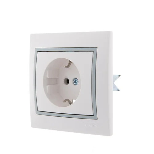 Розетка 1-м СП Mira 16А IP20 с заземл. с сер. вставкой керамика бел. LEZARD 701-0215-122