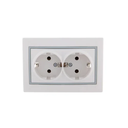 Розетка 2-м СП Mira 16А IP20 с заземл. с сер. вставкой керамика бел. LEZARD 701-0215-127 Розетка 2-м СП Mira 16А IP20 с заземл. с сер. вставкой керамика бел. LEZARD 701-0215-127