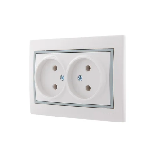 Розетка 2-м СП Mira 16А IP20 без заземл. с сер. вставкой керамика бел. LEZARD 701-0215-128