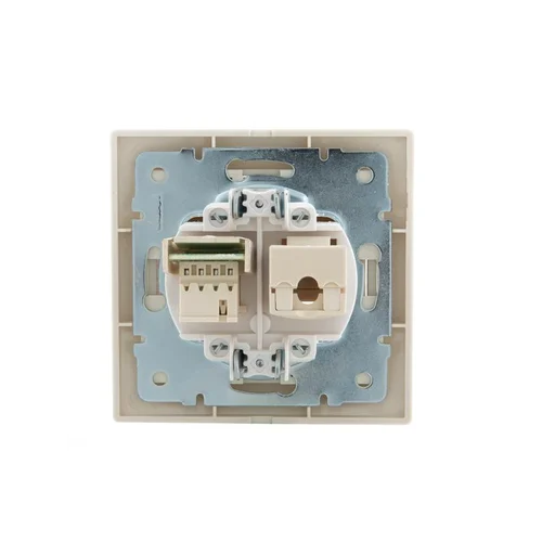 Розетка компьютерная + телефонная 2-м СП Mira RJ45 + RJ11 крем./крем.. LEZARD 701-0303-143
