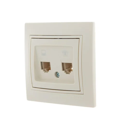 Розетка компьютерная + телефонная 2-м СП Mira RJ45 + RJ11 крем./крем.. LEZARD 701-0303-143
