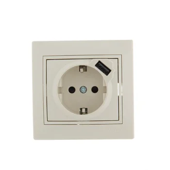 Розетка 1-м СП Mira 16А с заземл. + USB разъем крем. LEZARD 701-0303-181