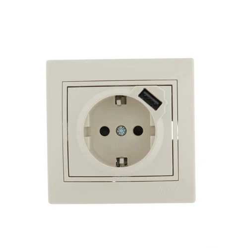 Розетка 1-м СП Mira 16А с заземл. + USB разъем крем. LEZARD 701-0303-181 Розетка 1-м СП Mira 16А с заземл. + USB разъем крем. LEZARD 701-0303-181