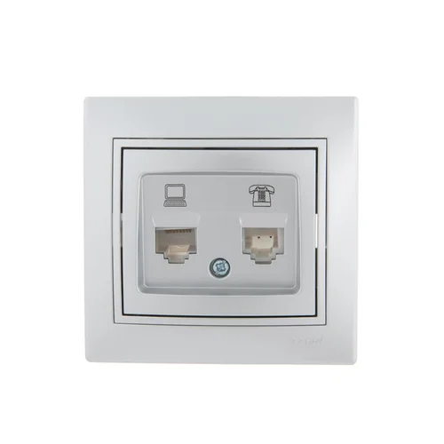 Розетка компьютерная + телефонная 2-м СП Mira RJ45 + RJ11 сер. метал. LEZARD 701-1010-143 Розетка компьютерная + телефонная 2-м СП Mira RJ45 + RJ11 сер. метал. LEZARD 701-1010-143