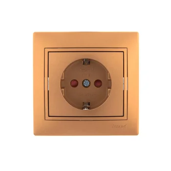 Розетка 1-м СП Mira 16А IP20 с заземл. защ. шторки со вставкой керамика зол. метал. LEZARD 701-1313-