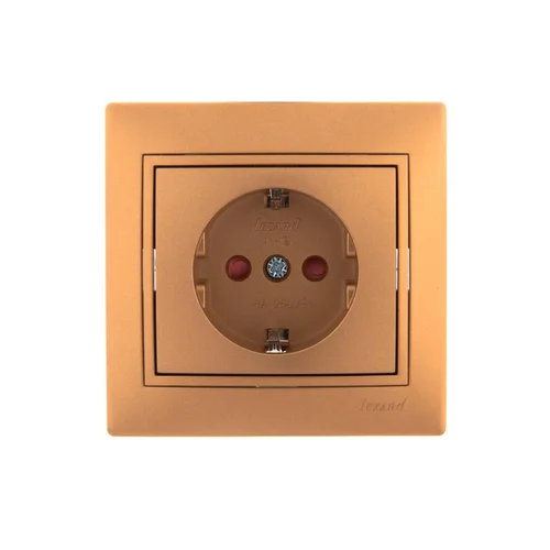 Розетка 1-м СП Mira 16А IP20 с заземл. защ. шторки со вставкой керамика зол. метал. LEZARD 701-1313-