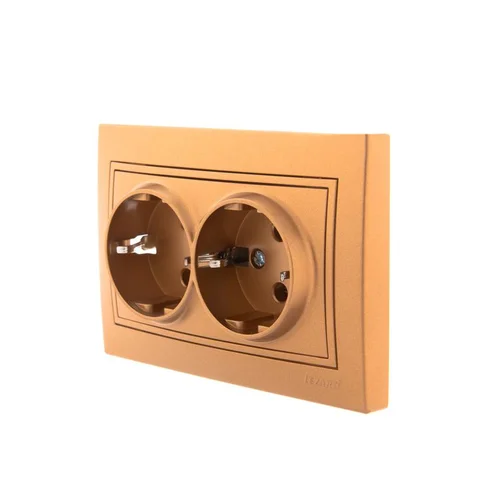 Розетка 2-м СП Mira 16А IP20 с заземл. со вставкой керамика зол. метал. LEZARD 701-1313-127