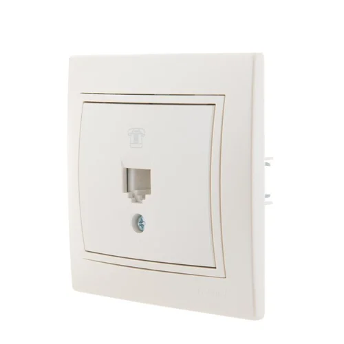 Розетка телефонная 1-м СП Mira RJ11 16А IP20 евро стандарт со вставкой жемчуж./бел. перламутр. LEZAR