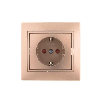 Розетка 1-м СП Mira 16А IP20 с заземл. защ. шторки со вставкой керамика свет. корич. перламутр. LEZA