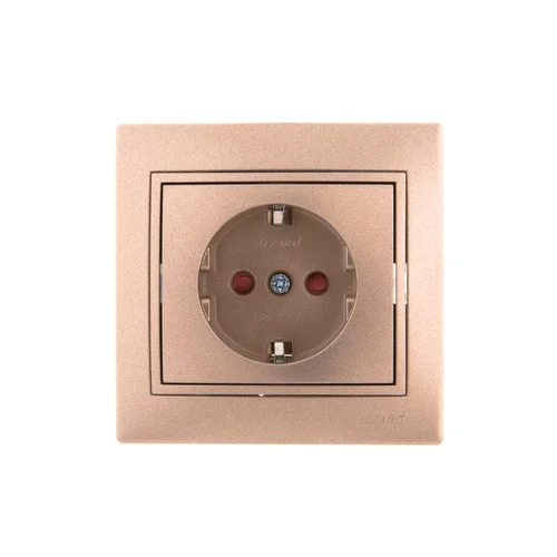 Розетка 1-м СП Mira 16А IP20 с заземл. защ. шторки со вставкой керамика свет. корич. перламутр. LEZA Розетка 1-м СП Mira 16А IP20 с заземл. защ. шторки со вставкой керамика свет. корич. перламутр. LEZA
