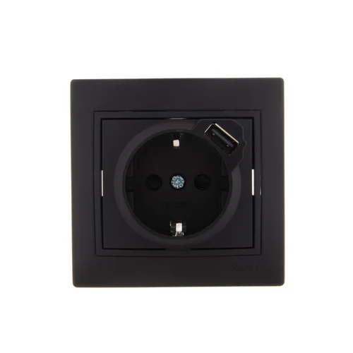 Розетка 1-м СП Mira 16А с заземл. + USB разъем черн. бархат LEZARD 701-4242-181