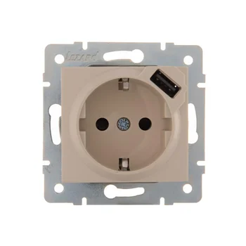 Розетка 1-м СП Karina 16А с заземл. с заряд. устройством USB механизм крем. LEZARD 707-0388-181