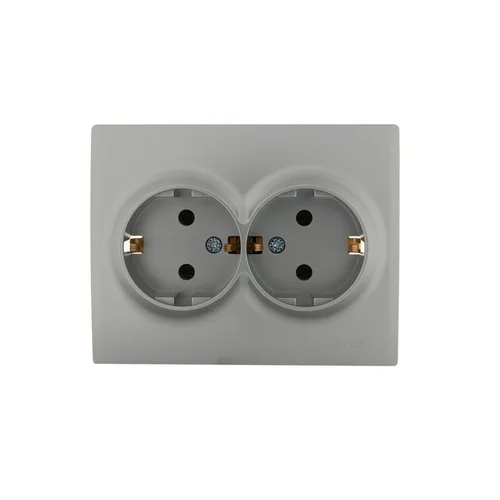 Розетка 2-м СП Karina с заземл. термопласт матов. серебр. LEZARD 707-4300-127B