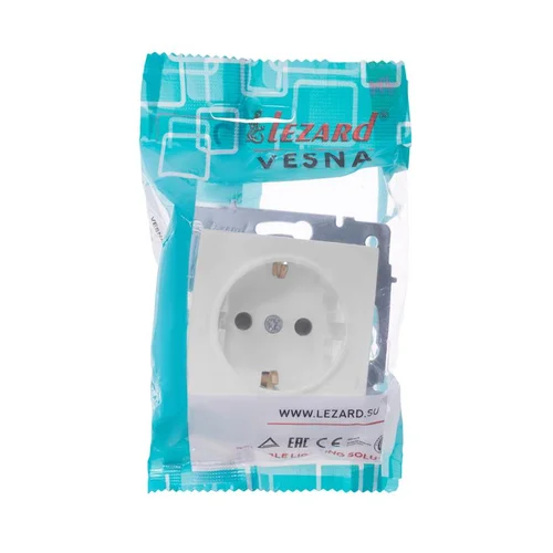Розетка 1-м СП Vesna с заземл. защ. шторки ПБТ механизм бел. LEZARD 742-0288-124B