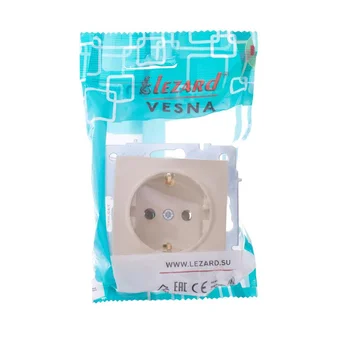 Розетка 1-м СП Vesna с заземл. ПБТ механизм крем. LEZARD 742-0388-122B