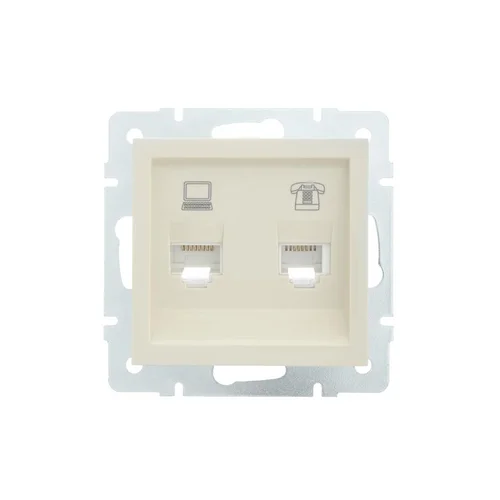 Розетка компьютерная + телефонная 1-м СП Vesna механизм крем. LEZARD 742-0388-143