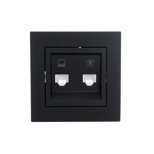 Розетка компьютерная + телефонная 1-м СП Vesna механизм черн. бархат LEZARD 742-4288-143 Розетка компьютерная + телефонная 1-м СП Vesna механизм черн. бархат LEZARD 742-4288-143