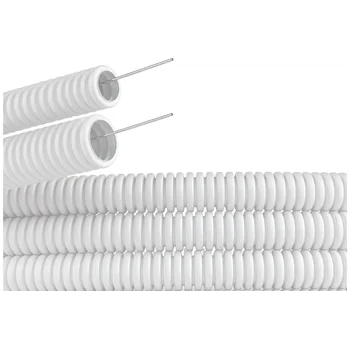 Труба гофрированная ПЛЛ гибкая d20мм с протяжкой безгалоген. (HF) ПВ-0 бел. (уп.100м) DKC 81820