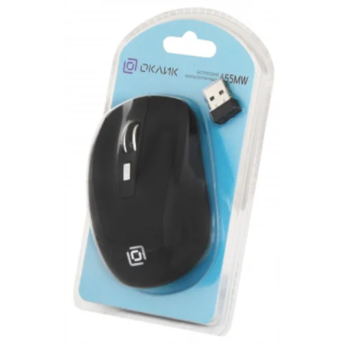 Мышь Оклик 455MW черный оптическая (1600dpi) беспроводная USB для ноутбука (6but)