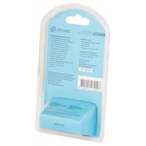 Мышь Оклик 455MW черный оптическая (1600dpi) беспроводная USB для ноутбука (6but)