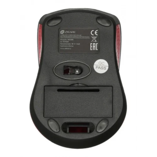 Мышь Оклик 485MW черный/красный оптическая (1600dpi) беспроводная USB для ноутбука (3but)