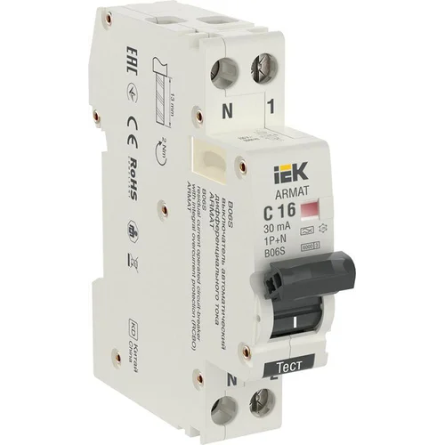 Выключатель автоматический дифференциального тока 2п (1P+N) C 16А 30мА тип A АВДТ B06S 18мм ARMAT IE