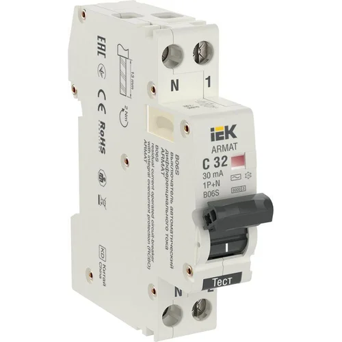 Выключатель автоматический дифференциального тока 2п (1P+N) C 32А 30мА тип AC АВДТ B06S 18мм ARMAT I