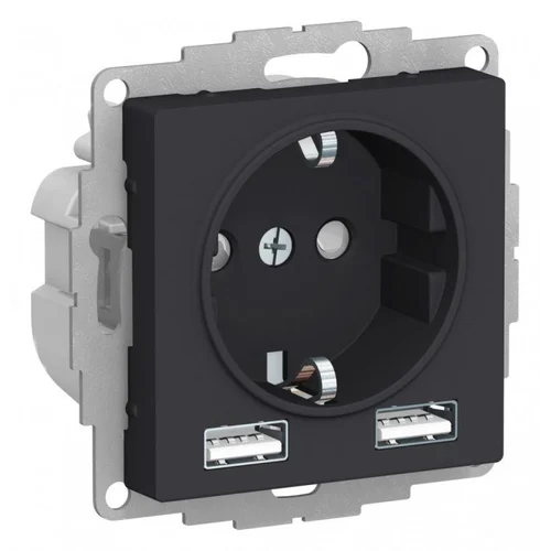 Розетка 1-м СП AtlasDesign 16А IP20 с 2-мя заряд. устройствами USB тип A+A 5В/2.4А 2х5В/1.2А механиз