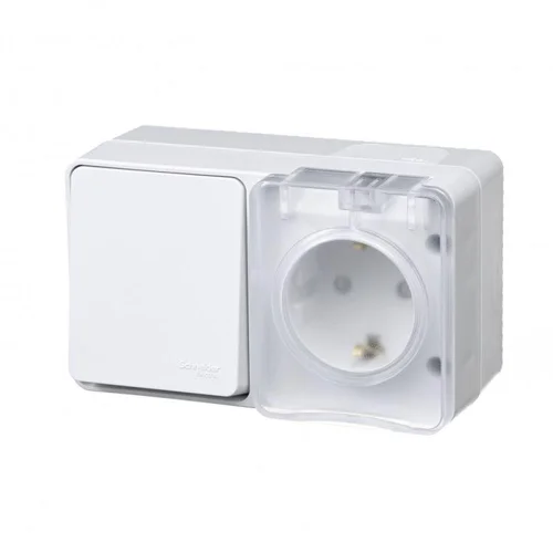 Блок ОП AtlasDesign Profi54 (розетка 16А 250В с заземл. защ. шторки + 1-кл. выкл. 10А) IP54 бел. SE Блок ОП AtlasDesign Profi54 (розетка 16А 250В с заземл. защ. шторки + 1-кл. выкл. 10А) IP54 бел. SE