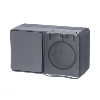 Блок ОП AtlasDesign Profi54 (розетка 16А 250В с заземл. защ. шторки + 1-кл. выкл. 10А) IP54 антрацит Блок ОП AtlasDesign Profi54 (розетка 16А 250В с заземл. защ. шторки + 1-кл. выкл. 10А) IP54 антрацит