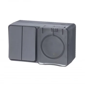 Блок ОП AtlasDesign Profi54 (розетка 16А 250В с заземл. защ. шторки + 2-кл. выкл. 10А) IP54 антрацит Блок ОП AtlasDesign Profi54 (розетка 16А 250В с заземл. защ. шторки + 2-кл. выкл. 10А) IP54 антрацит