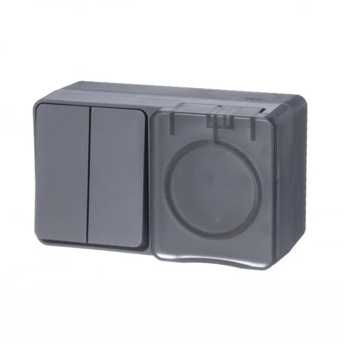Блок ОП AtlasDesign Profi54 (розетка 16А 250В с заземл. защ. шторки + 2-кл. выкл. 10А) IP54 антрацит Блок ОП AtlasDesign Profi54 (розетка 16А 250В с заземл. защ. шторки + 2-кл. выкл. 10А) IP54 антрацит